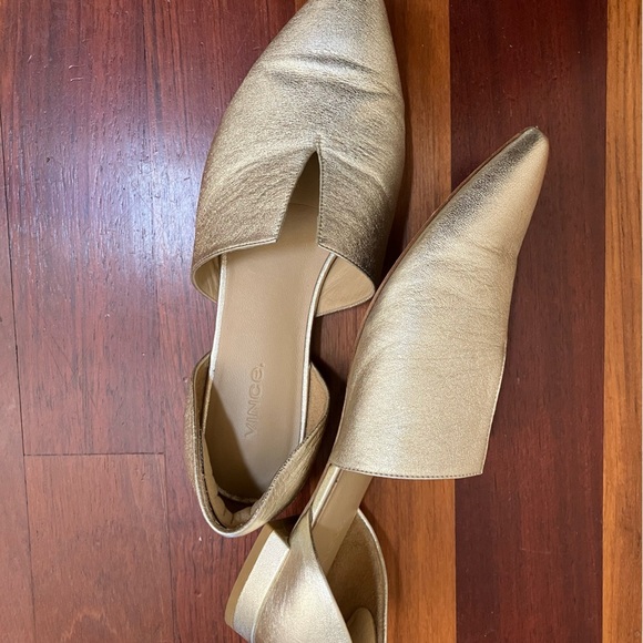 Vince Gold Leather Pointed D’orsay Flats - Picture 13 of 13